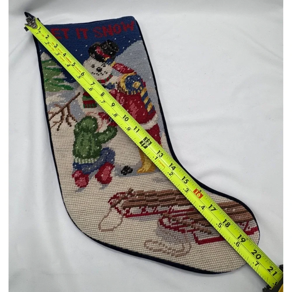 Vintage Needlepoint Tapestry Christmas Stocking Holiday Snowman Let It‎ Snow